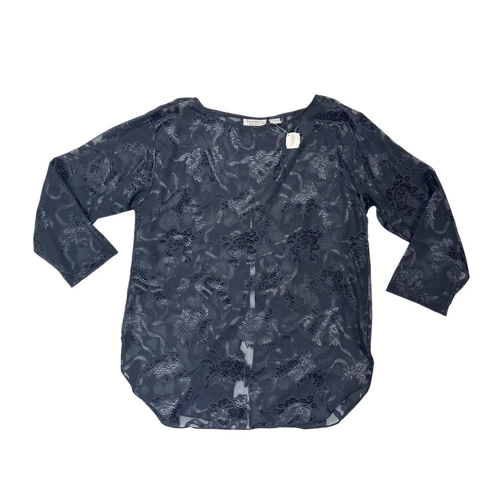 VICTORIAS SECRET Vintage Black Floral Sheer Top Shirt Size Small